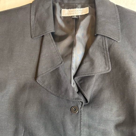 Tahari Arthur S Levine Sz 18 Career Wear Black Belted Short Sleeve Blazer Linen - Picture 6 of 14